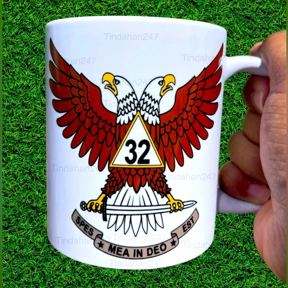 32nd Degree Scottish Rite Freemason Coffee Mug with Brown‎ Eagle Wings-Up